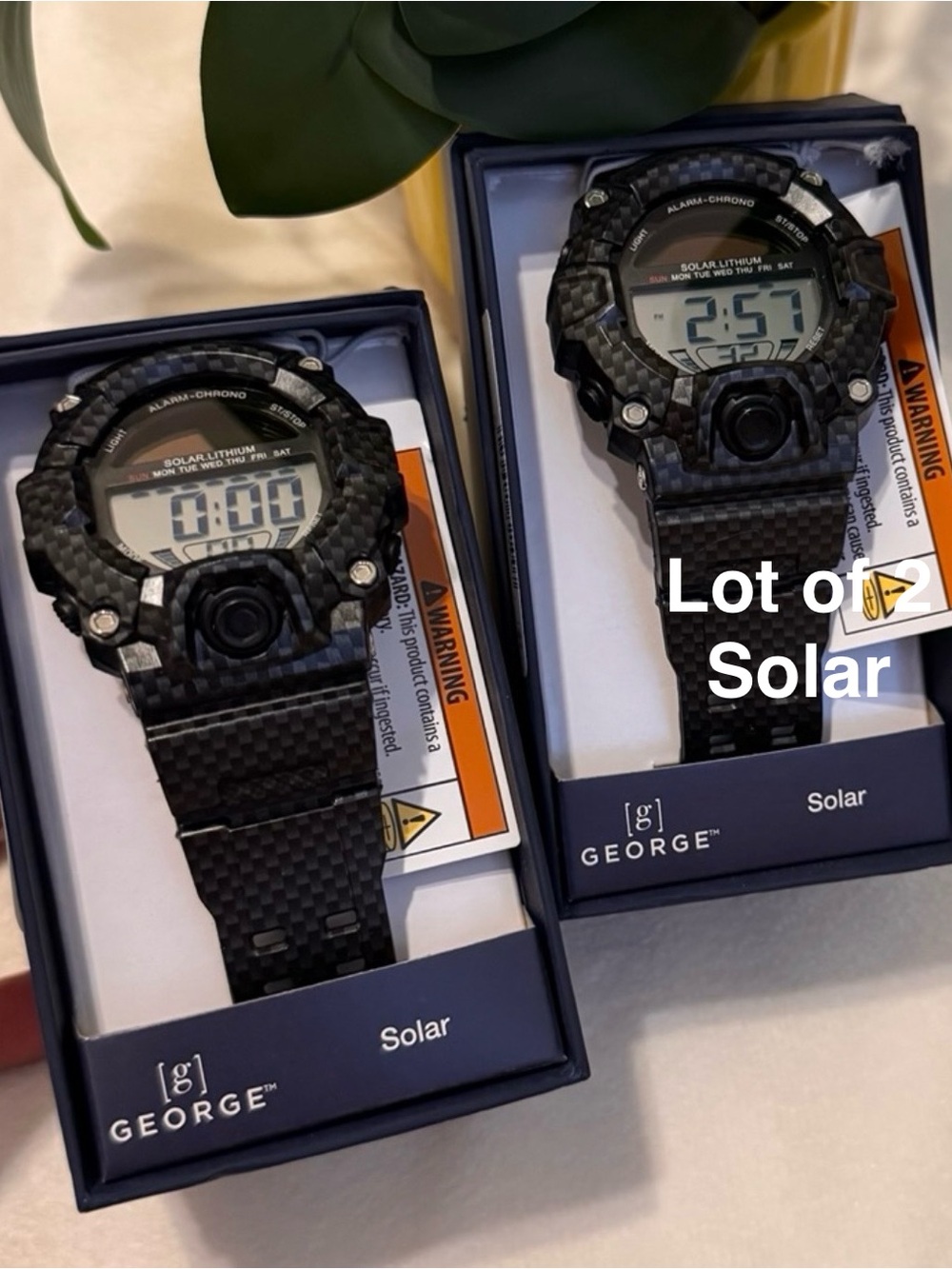 George Mens Solar Digital Wristwatch Plastic Band, Lot of 2